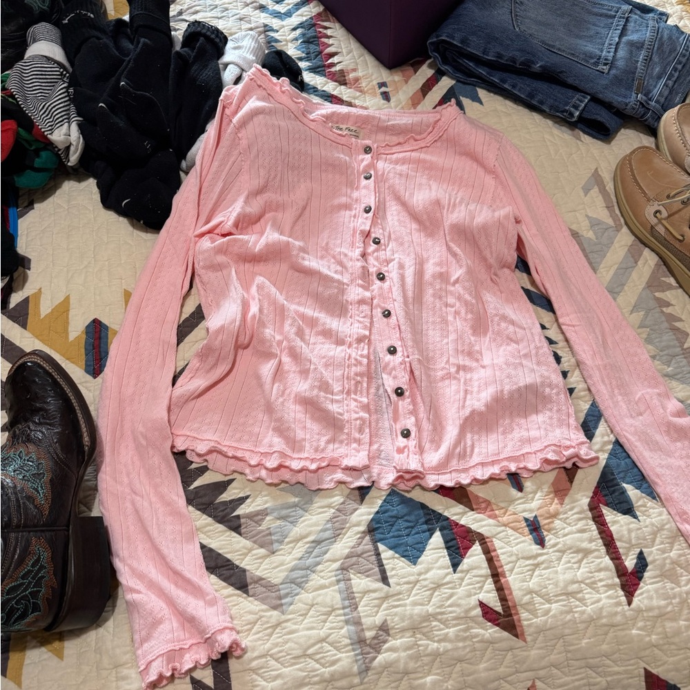 NWOT Pink Button-Up Women's Top